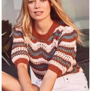 Evereve Arabella Crochet Short Sleeve Knit Sweater M